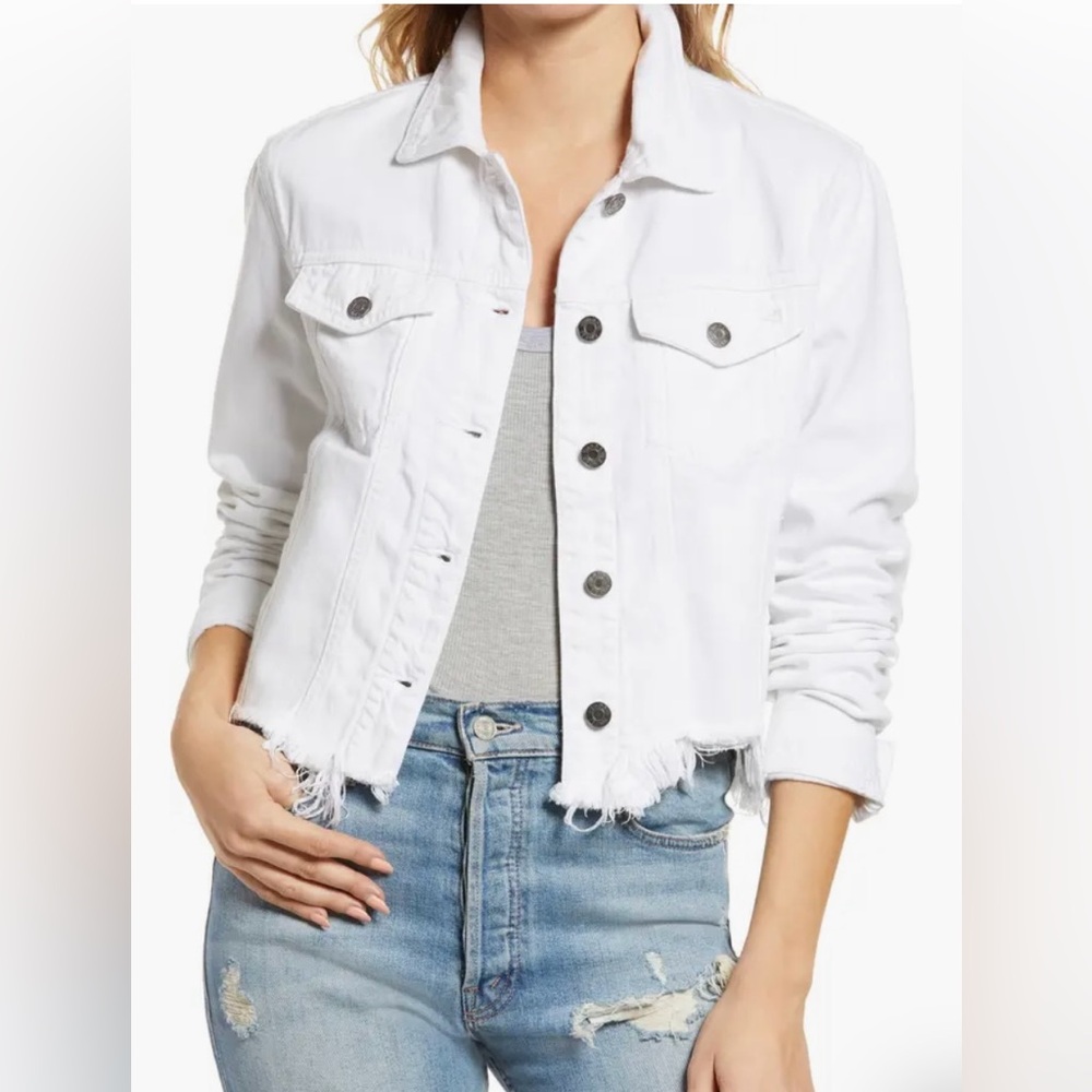 Hidden Jeans | Fray Hem Denim Trucker Jacket | White | XS